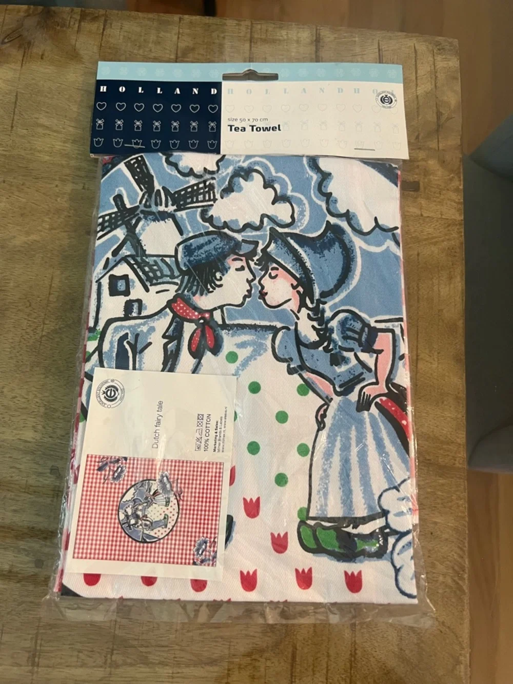Holland Dutch Couple Tea Towel - Blue, White, Red, Green